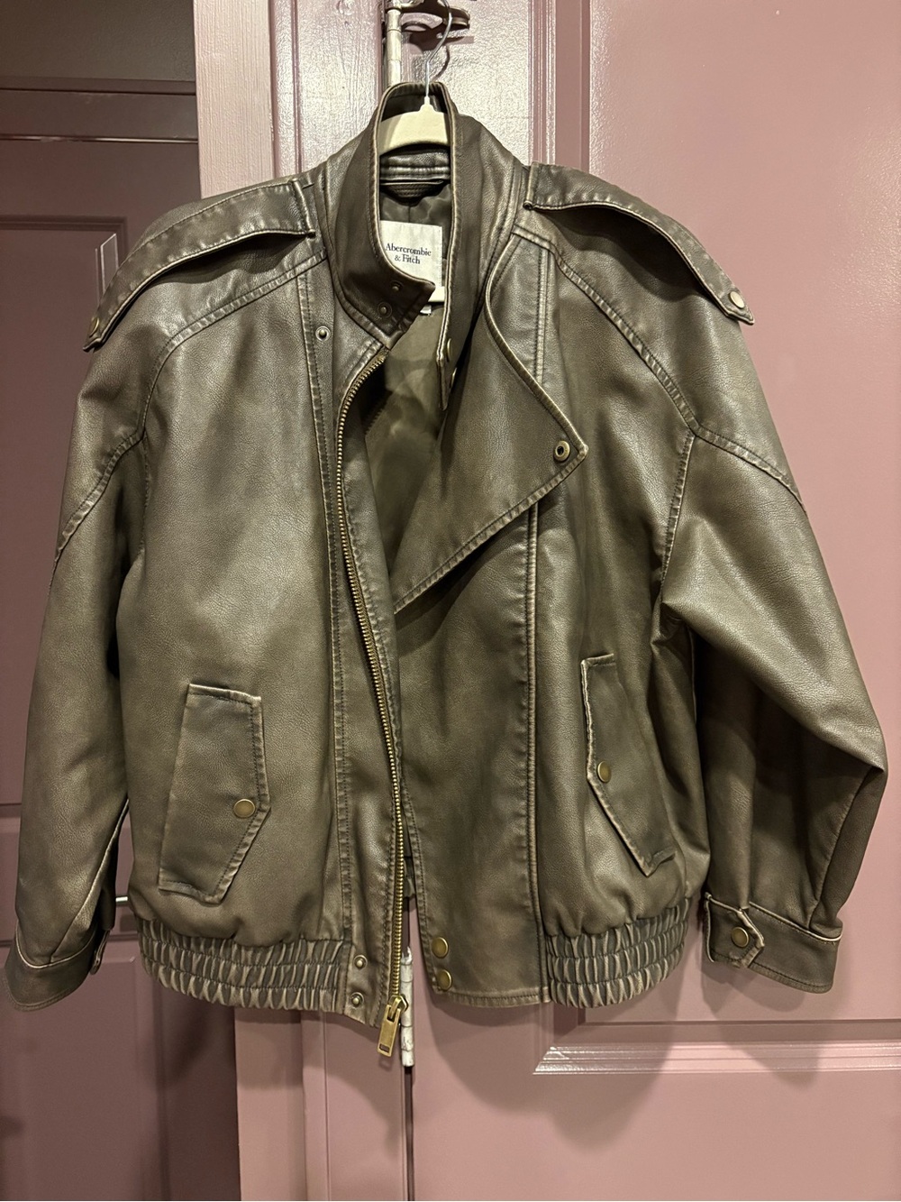 Abercrombie & Fitch Dark Brown Leather Bomber Jacket - Picture 2 of 4